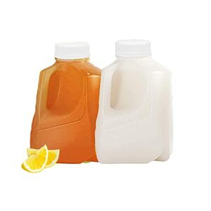 (12Pk) Mini Milk Jugs Plastic With Lid Quart Size Jugs Empty Milk Jugs, Use For Milk, Brews, Juice, Teas, Easy Grip Easy Pour Pitcher Elderly, Special Needs & Small Hands, Food Safe, Hdpe Squat 32 Oz