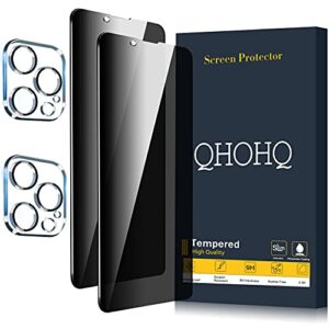 qhohq 2 pack privacy screen protector for iphone 13 pro max 6.7" with 2 packs camera lens protector, full screen tempered glass film,9h hardness anti-scratch, anti spy, easy to install - case friendly