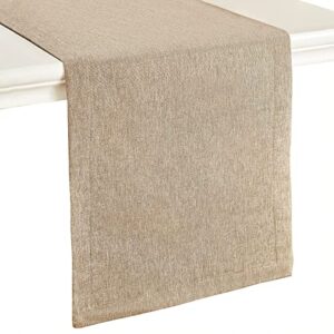 mebakuk linen farmhouse table runner large burlap style soft and waterproof decorative fabric runner for outdoor wedding and dinner (14 x 72 inch, mocha)