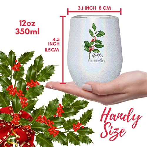 Birthday Month Flower Tumbler, Birth Flower Gifts for Her, Unique Birthday Presents for Women, Mum, Wife, Girlfriend, Daughter, Best Friend, Coffee and Wine Tumbler 12oz (December, Holly)