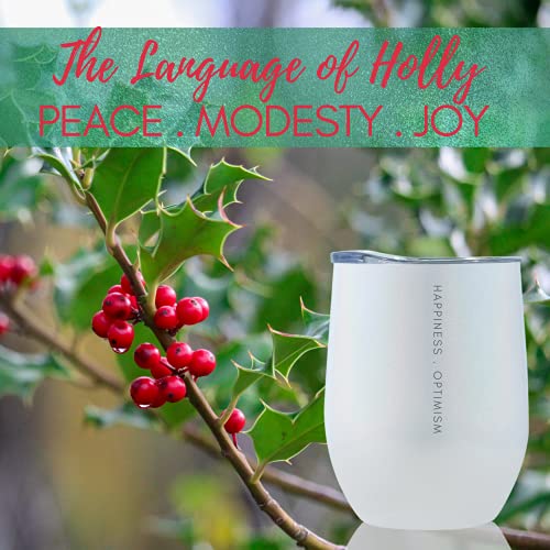 Birthday Month Flower Tumbler, Birth Flower Gifts for Her, Unique Birthday Presents for Women, Mum, Wife, Girlfriend, Daughter, Best Friend, Coffee and Wine Tumbler 12oz (December, Holly)