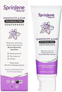sprinjene natural sls free fluoride free toothpaste for sensitive teeth & gum, fresh breath & helps dry mouth vegan dye free 1 pack (improved)