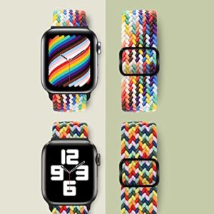 Atenzol Braided Solo Loop Compatible with Apple Watch Bands 38mm 40mm 41mm 42mm 44mm 45mm 49mm Women Men, Adjustable Buckle, Stretchy Elastics Sport Wristband for iWatch Ultra 8 7 6 SE 5 4 3 2 1 (1-Rainbow+Pride Edition, 38mm 40mm 41mm)