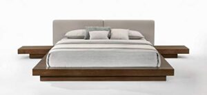 limari home albina collection modern style bedroom walnut veneer finished leatherette upholstered platform low profile bed, king, brown, grey