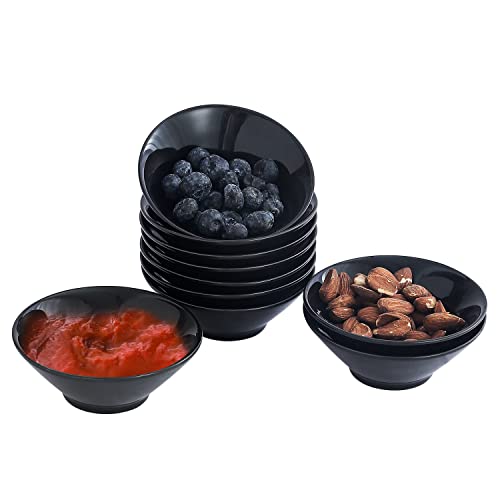 TAMAYKIM 3.5 oz Porcelain Dip/Dipping Bowls Set of 10, 4 Inch Dipping Sauce Dishes, Small Sauce Cups for Sushi, Tomato Sauce, Soy, BBQ-Chip and Serving Bowl Set, Black