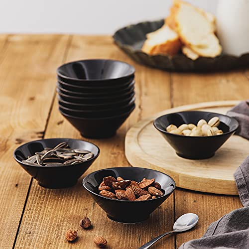 TAMAYKIM 3.5 oz Porcelain Dip/Dipping Bowls Set of 10, 4 Inch Dipping Sauce Dishes, Small Sauce Cups for Sushi, Tomato Sauce, Soy, BBQ-Chip and Serving Bowl Set, Black