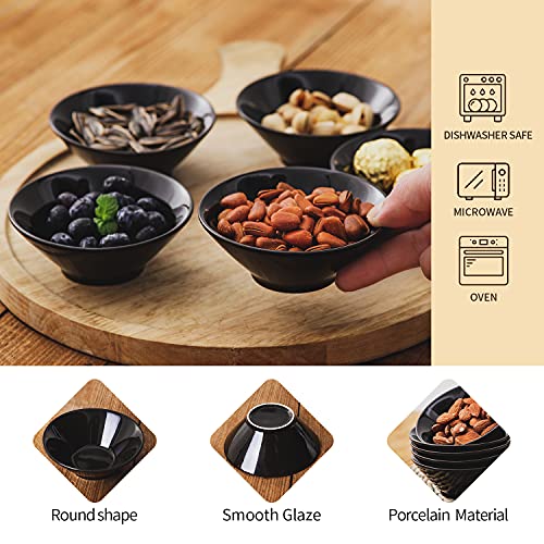 TAMAYKIM 3.5 oz Porcelain Dip/Dipping Bowls Set of 10, 4 Inch Dipping Sauce Dishes, Small Sauce Cups for Sushi, Tomato Sauce, Soy, BBQ-Chip and Serving Bowl Set, Black