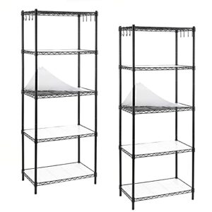 efine 2-pack 5-shelf shelving unit rack with 8-hook and 5-shelf liners, nsf certified, adjustable, 150lbs loading capacity per shelf, shelving rack for kitchen and garage (23.6w x 14d x 59h)