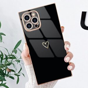 Pepmune Compatible with iPhone 12 Pro Max Case Women Cute Luxury Heart Design Girls Square Bling Shockproof Silicone Camera Lens Protective Cover For Apple iPhone 12 Pro Max Phone Cases Black 6.7 inch