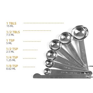 Measuring Spoons Set, Stainless Steel Teaspoon Measuring Spoons for Measuring Dry and Liquid Ingredients, Tablespoon Measure Spoon Set of 6 with Bonus Leveler, Dishwasher Safe