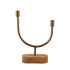 asymmetrical wood and metal candle holder