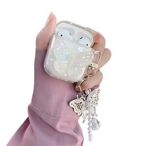 fycyko compatible for airpods case with girls cute clear glitter butterfly design smooth soft tpu cover case for airpods 2 &1,cute for airpods-(butterfly)