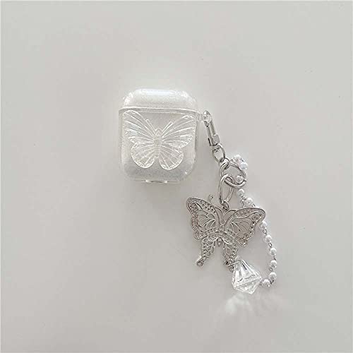 Fycyko Compatible for AirPods Case with Girls Cute Clear Glitter Butterfly Design Smooth Soft TPU Cover Case for Airpods 2 &1,Cute for Airpods-(Butterfly)