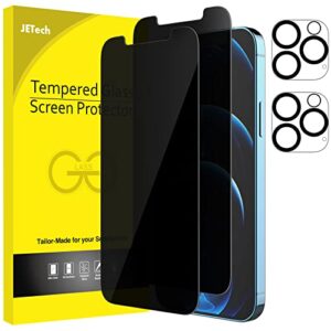 jetech privacy screen protector for iphone 12 pro 6.1-inch with camera lens protector (not for iphone 12), anti spy tempered glass film, 2-pack each