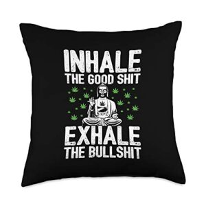 stoner gifts for weed lovers inhale the good shit-buddha smoking weed-funny stoner throw pillow, 18x18, multicolor