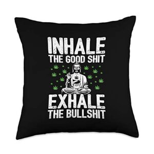 Stoner Gifts for Weed Lovers Inhale The Good Shit-Buddha Smoking Weed-Funny Stoner Throw Pillow, 18x18, Multicolor