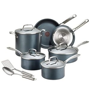 t-fal platinum nonstick cookware set 12 piece induction pots and pans, dishwasher safe slate