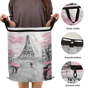 Pop Up Laundry Hamper France Paris Romantic Eiffel Tower Round Laundry Basket with Zipper Lid Clothes Hamper Collapsible Storage Bin Toy Organizer Basket