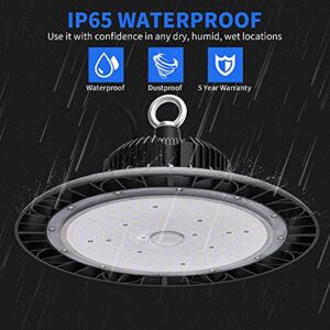 UFO LED High Bay Light 100W 14000 LM with US Plug 5ft Cable, 5000K Daylight, IP65 Waterproof, Non-Dim, Commercial Warehouse Workshop Factory Barn Garage Lowbay Area Lighting Fixture