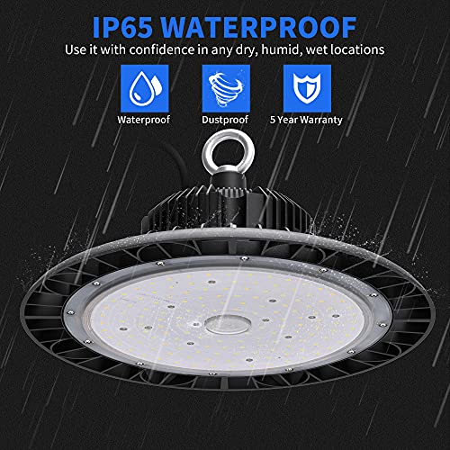 UFO LED High Bay Light 100W 14000 LM with US Plug 5ft Cable, 5000K Daylight, IP65 Waterproof, Non-Dim, Commercial Warehouse Workshop Factory Barn Garage Lowbay Area Lighting Fixture