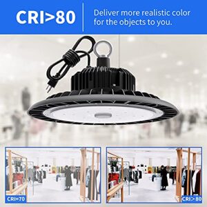 UFO LED High Bay Light 100W 14000 LM with US Plug 5ft Cable, 5000K Daylight, IP65 Waterproof, Non-Dim, Commercial Warehouse Workshop Factory Barn Garage Lowbay Area Lighting Fixture