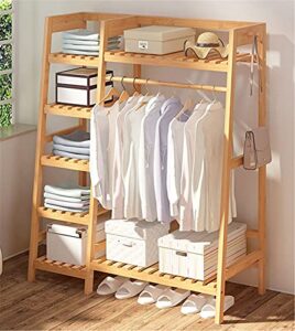 zjdu bamboo garment coat clothes hanging rack,with top shelf and shoe clothing storage organizer shelves, for home office hallway bedroom,110×42×140cm