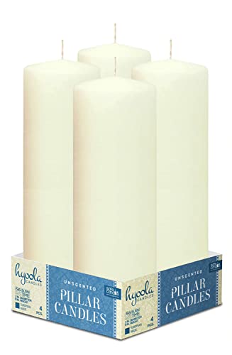 Hyoola Ivor Pillar Candles 2x8 Inch - 4 Pack Unscented Pillar Candles - European Made