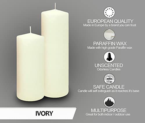 Hyoola Ivor Pillar Candles 2x8 Inch - 4 Pack Unscented Pillar Candles - European Made