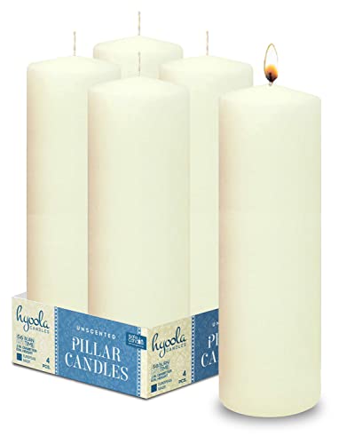 Hyoola Ivor Pillar Candles 2x8 Inch - 4 Pack Unscented Pillar Candles - European Made