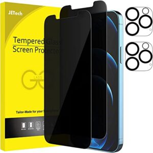 jetech privacy screen protector for iphone 12 pro max 6.7-inch with camera lens protector, anti spy tempered glass film, 2-pack each