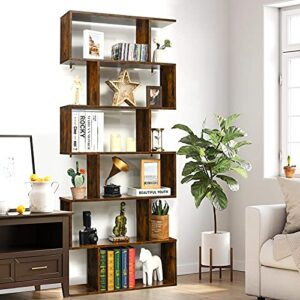 Tangkula 6 Tier S Shaped Bookshelf, 31.5''L x 9''W x 75''H, Wooden Bookcase and Bookshelves w/Anti-Toppling Device, Room Divider Display Shelves for Living Room, Home Decor, 6 Shelf Bookshelf