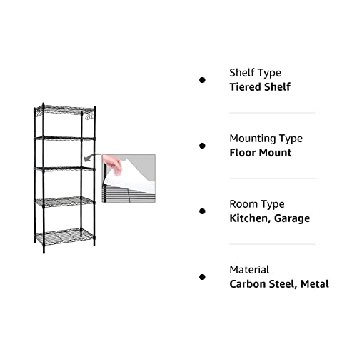 EFINE 5-Shelf Shelving Unit with Shelf Liners set of 5, NSF Certified, Adjustable, Steel Organizer Wire Rack, 100lbs Loading Capacity Per Shelf, for Kitchen and Garage (23.6W x 14D x 59H) Black