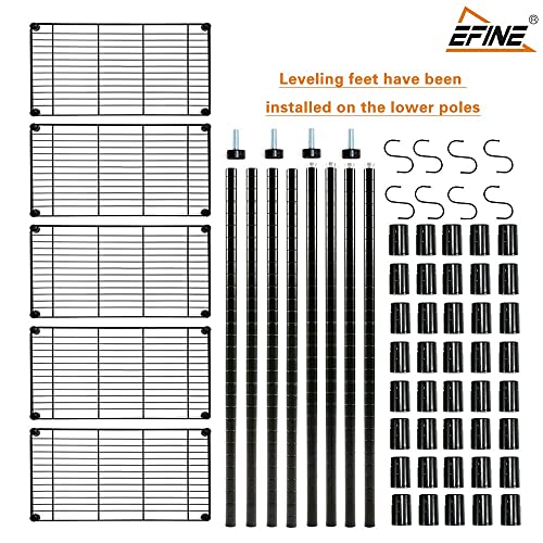 EFINE 5-Shelf Shelving Unit with Shelf Liners set of 5, NSF Certified, Adjustable, Steel Organizer Wire Rack, 100lbs Loading Capacity Per Shelf, for Kitchen and Garage (23.6W x 14D x 59H) Black