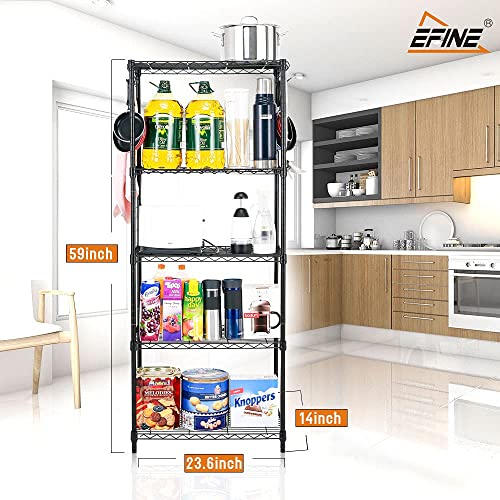 EFINE 5-Shelf Shelving Unit with Shelf Liners set of 5, NSF Certified, Adjustable, Steel Organizer Wire Rack, 100lbs Loading Capacity Per Shelf, for Kitchen and Garage (23.6W x 14D x 59H) Black