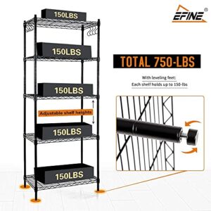 EFINE 5-Shelf Shelving Unit with Shelf Liners set of 5, NSF Certified, Adjustable, Steel Organizer Wire Rack, 100lbs Loading Capacity Per Shelf, for Kitchen and Garage (23.6W x 14D x 59H) Black