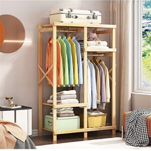 zjdu solid wood garment rack,clothing garment rack with shelves, minimalism wardrobe closet organizer, heavy duty clothing rack,for home office hallway bedroom