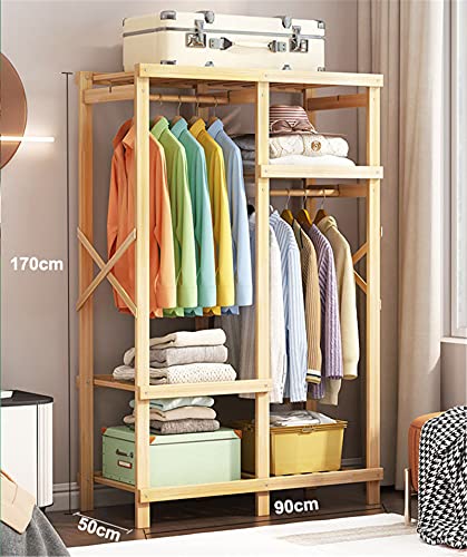 ZJDU Solid Wood Garment Rack,Clothing Garment Rack with Shelves, Minimalism Wardrobe Closet Organizer, Heavy Duty Clothing Rack,for Home Office Hallway Bedroom