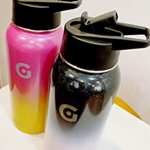 GenFlask 32oz insulated vacuum Stainless Steel ombre water bottle - Wide mouth straw lid leakproof tumbler (Black-Baby-Pink)