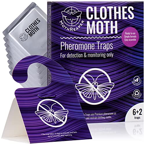 Clothes Moth Trap 8 (6+2 Free Traps) Pack with Pheromones Prime, Clothing Moth Trap with Lure for Clothes Closets, Carpet, Clothes and Prevention