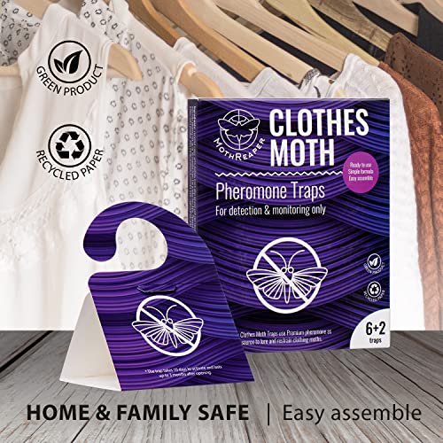 Clothes Moth Trap 8 (6+2 Free Traps) Pack with Pheromones Prime, Clothing Moth Trap with Lure for Clothes Closets, Carpet, Clothes and Prevention