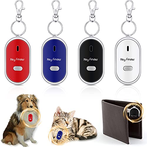 4 Pieces Key Finder KeyTag LED Light Remote Sound Control Lost Key Finder with 4 Pieces Keychains Key Locator Device Phone Keychain for Child Elderly Pet Luggage, 2.24 x 1.18 x 0.59 Inch