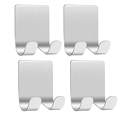 Razor Holder for Shower( 4 Pack), JEXCULL Stainless Steel Self Adhesive Shaver Hooks Hangers Holders Racks Organizers Heavy Duty Bathing Shower Hook for Bathroom, Toilet, Loofah(Silvery）