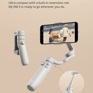 DJI OM 5 Smartphone Gimbal Stabilizer, 3-Axis Phone Gimbal, Built-In Extension Rod, Portable and Foldable, Android and iPhone Gimbal with ShotGuides, Vlogging Stabilizer, YouTube TikTok Video, Gray