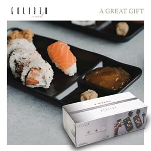 GOLIBER 16 Piece Japanese Style Sushi Plate Set - Includes 4 sushi plates and soy sauce bowls, 4 Chopsticks, 4 Chopstick Holders Sushi Set For 4 Sushi Kit - Sushi Tableware Set - Melamine Sushi Dishes