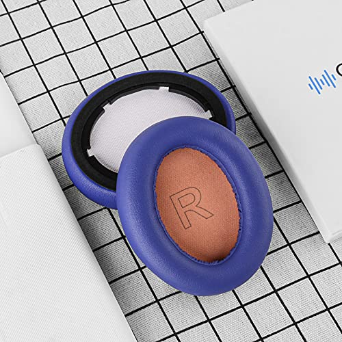 Geekria QuickFit Protein Leather Replacement Ear Pads for Anker Soundcore Life Q10, Q10 BT Headphones Earpads, Headset Ear Cushion Repair Parts (Blue/Orange)