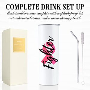 Onebttl Breast Cancer Gifts For Women, 20oz Stainless Steel Tumblers With Lid, Surgery Gifts For Breast Cancer Patients - Fighter