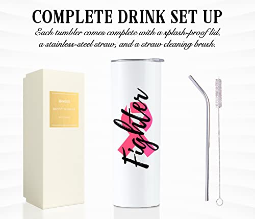 Onebttl Breast Cancer Gifts For Women, 20oz Stainless Steel Tumblers With Lid, Surgery Gifts For Breast Cancer Patients - Fighter