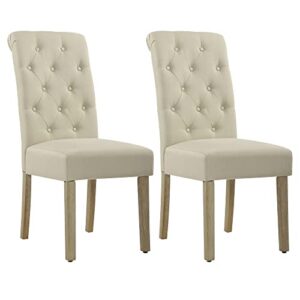 thksbought set of 2 dining chairs,advanced knitting cushion with button decoration,armless all wooden legs for kitchen,bedroom,dining room(tan)