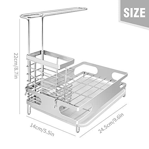 UOIENRT Sink Caddy Kitchen Sink Organizer, Brushed Stainless Steel Sponge Holder for Sink Kitchen Sink Caddy Organizer Dish Rags Brush Scrubber Soap Dispenser Bottle Holder Counter Storage