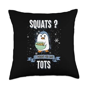 bcc tater tots shirts & potato gym workout gifts squats i thought you said tots penguin love animal workout throw pillow, 18x18, multicolor